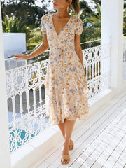 V-Ausschnitt Bandagen-Freizeitkleid mit Print 