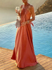 Temperament Satin Suspender Large Swing Dress 