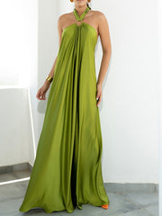 Temperament Satin Suspender Large Swing Dress 