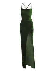 Schmal geschnittenes, rückenfreies Kleid mit Schnürung und Schlitz 