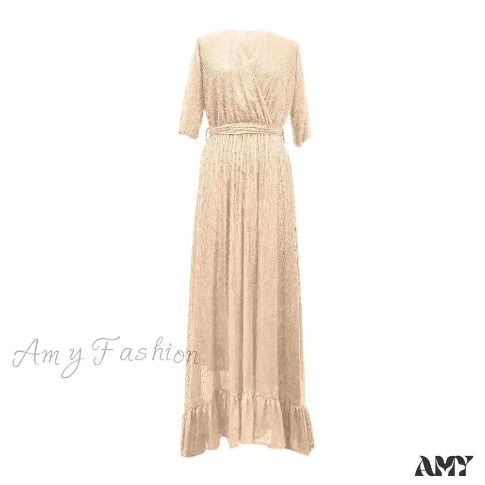 Velvet Elegant V-Neck Slimming Pleated Long Sleeve Wedding Dress