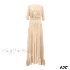 Velvet Elegant V-Neck Slimming Pleated Long Sleeve Wedding Dress