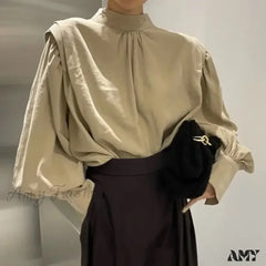 Vintage Elegant Harajuku Black Oversized Lantern Sleeve Blouse Ka / S