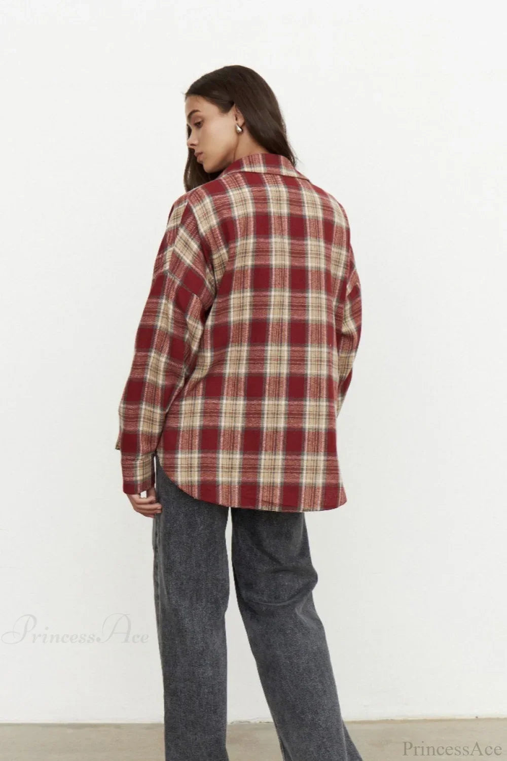 Vintage Plaid Pocket Long Sleeve Collared Blouse