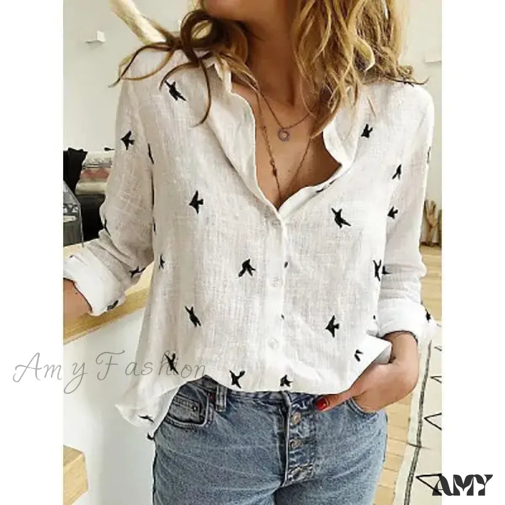 White Yellow Lapel Cardigan Oversized Shirt Blouse 01 / S