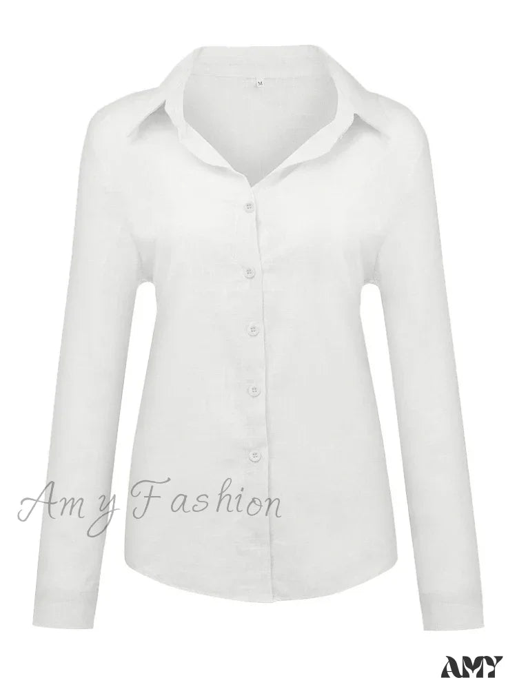 White Yellow Lapel Cardigan Oversized Shirt Blouse