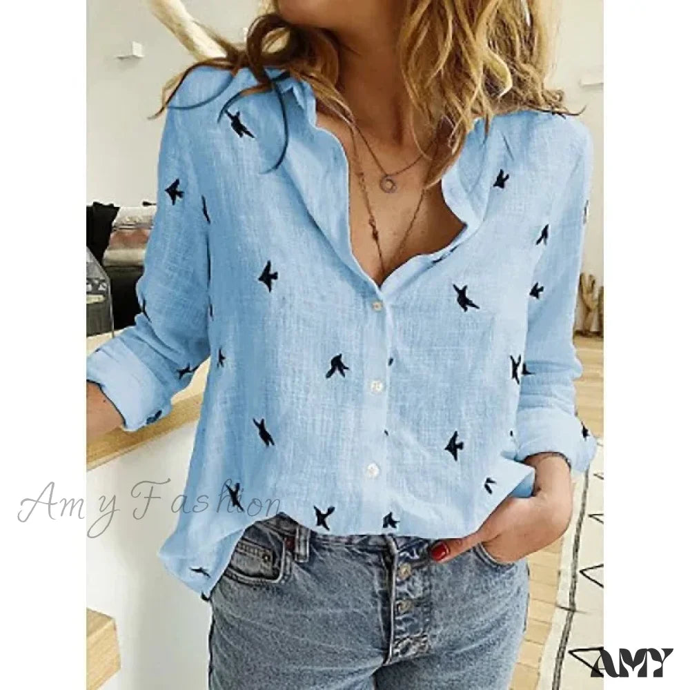 White Yellow Lapel Cardigan Oversized Shirt Blouse Blue 01 / S