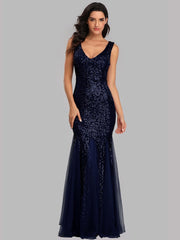 Pailletten-Gaze-Abendkleid 