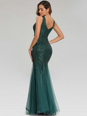 Pailletten-Gaze-Abendkleid 