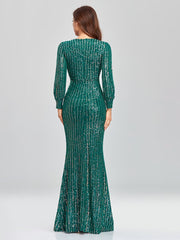 Elegantes, langärmeliges Pailletten-Abendkleid 