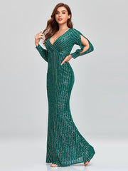 Elegantes, langärmeliges Pailletten-Abendkleid 