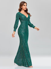 Elegantes, langärmeliges Pailletten-Abendkleid 