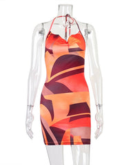 Sexy bedrucktes Neckholder- und Trägerkleid