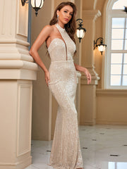 Elegantes Abendkleid mit Pailletten am Hals 