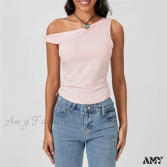 Y2K Solid Color Oblique Shoulder Sleeveless Aesthetic Summer Streetwear Crop Top
